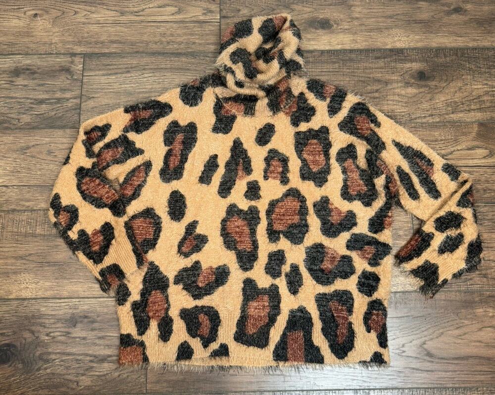 Show Me your Mumu Fatima Animal Print Turtleneck Sweater Cheetah Fever Sz S